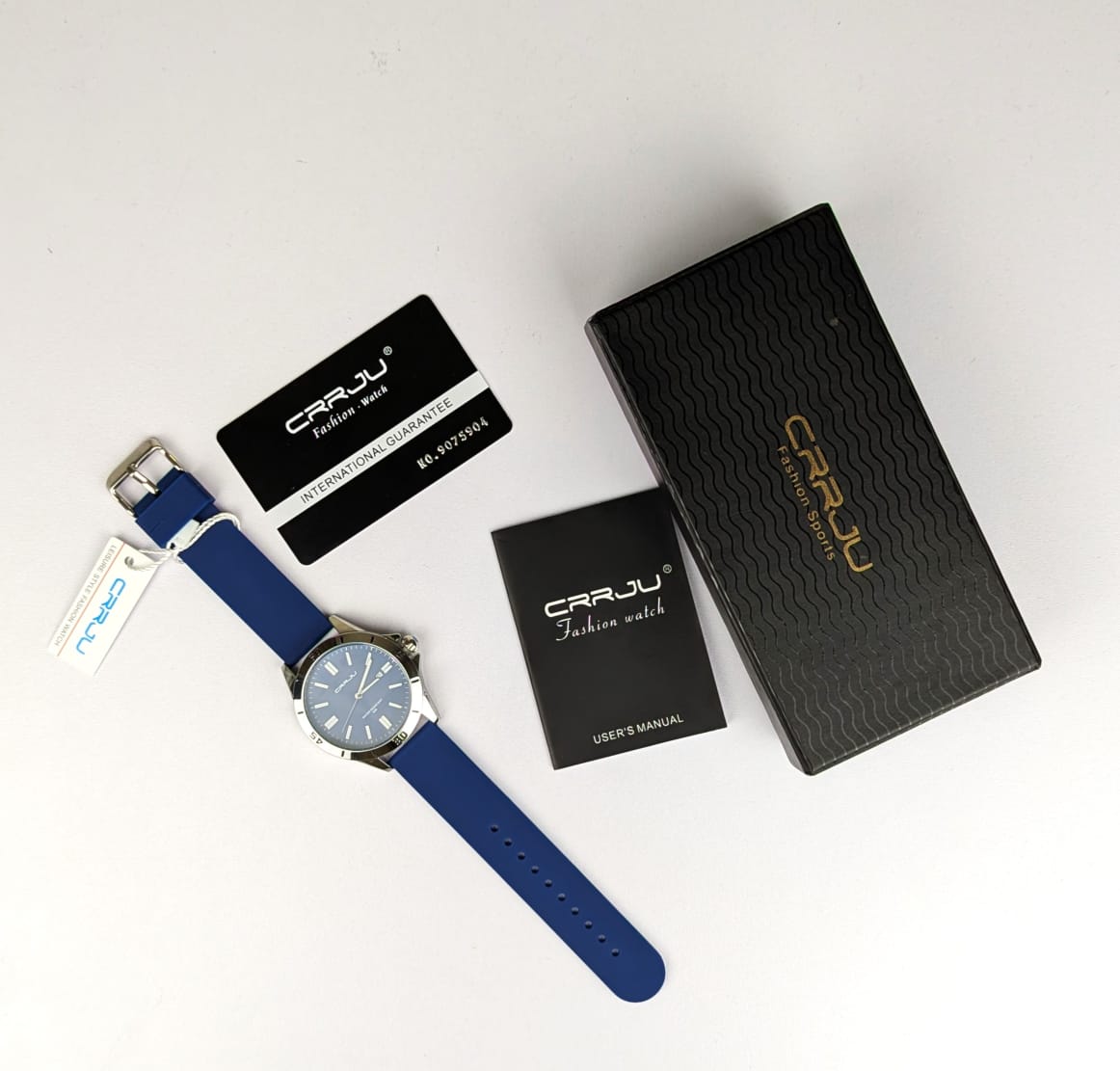 CRRJU 5025 Premium Men's Watch - Blue Dial Silicone Strap