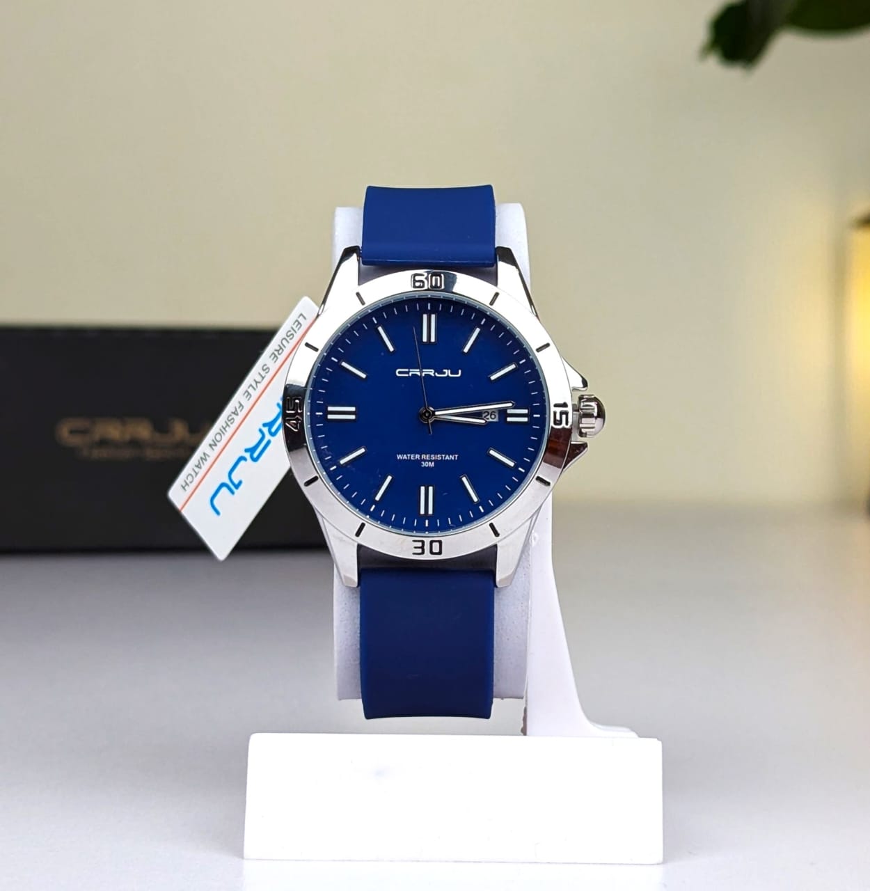 CRRJU 5025 Premium Men's Watch - Blue Dial Silicone Strap